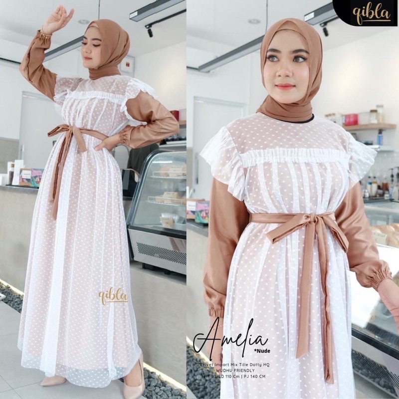 Amelia Dress Gamis Maxy Brukat Gamis Remaja Polka Tile Dotty Fashion Gaun Pesta Kondangan Muslim Wan