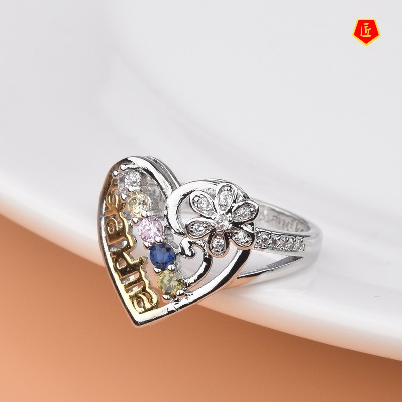 [Ready Stock]925 Silver Color Separation Diamond Heart-Shaped Ring