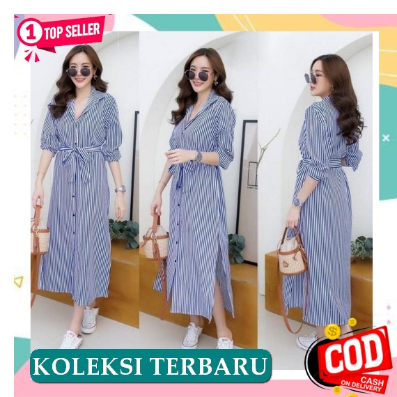 Black Dress Hitam Import Korean Dress Lengan Panjang Black Dress Pesta Maxi Tiara Blue [Dress 0117] 