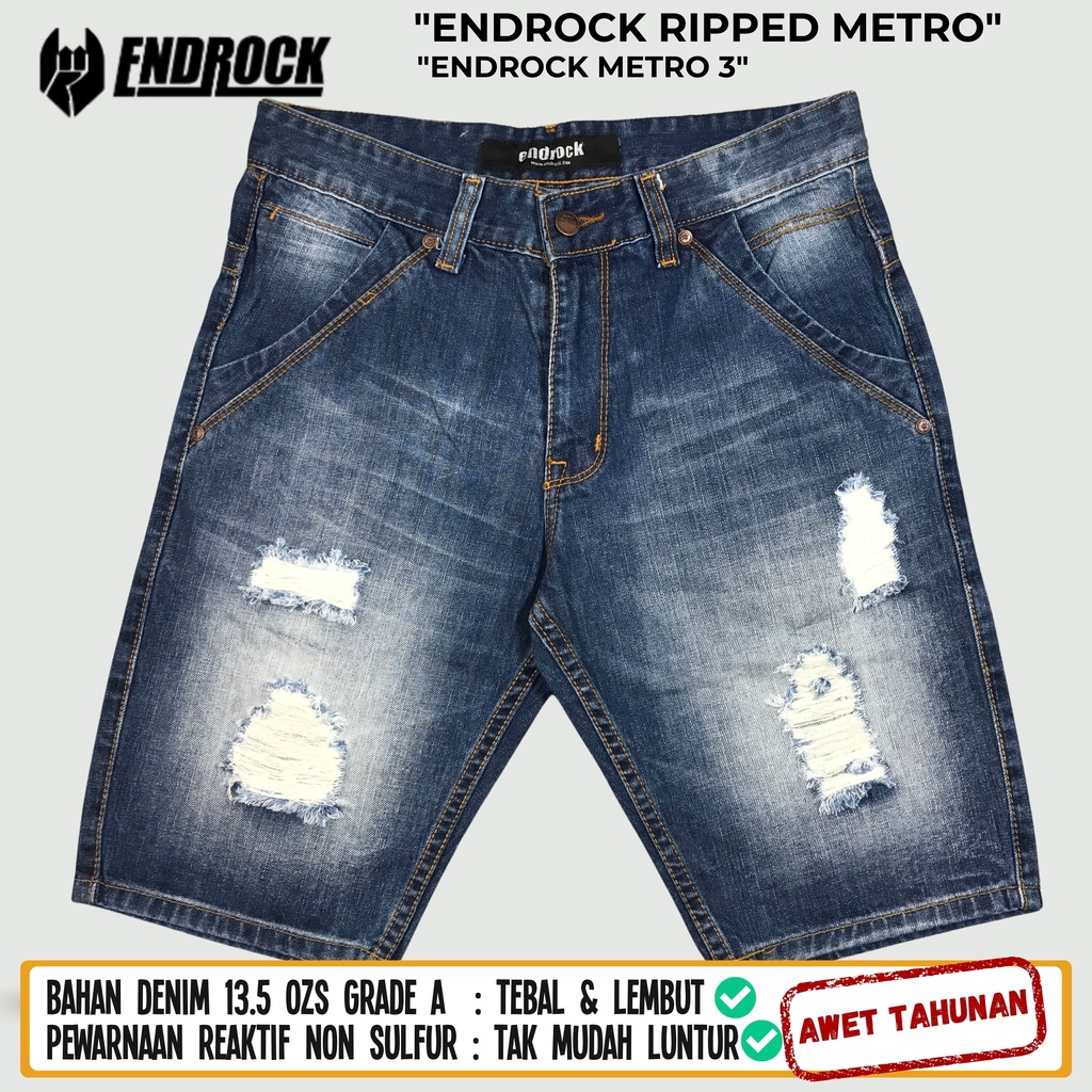 ORIGINAL Endrock Metro | Celana pendek sobek pria distro