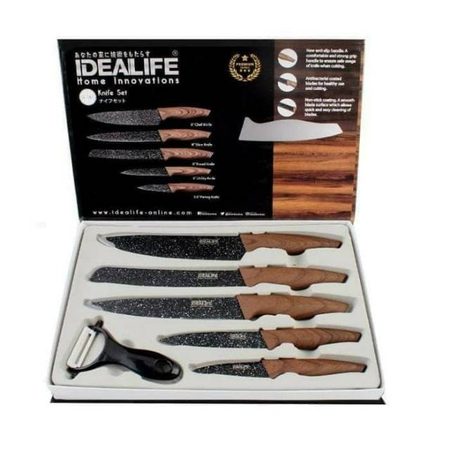 Pisau Keramik Dapur set / idealife il 161 / knife / Handle Motif KAYU