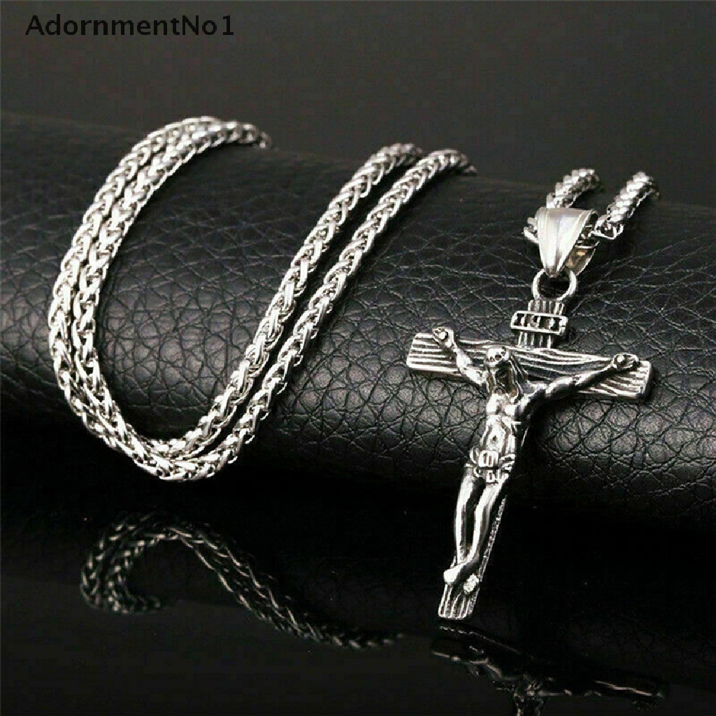 (AdornmentNo1) Kalung Rantai Dengan Liontin Salib Yesus Bahan Stainless Steel Untuk Pria