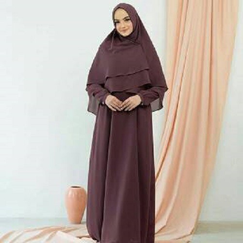 FABIYA SYAR'I Moscrepe (Free Hijab/Khimar) Gamis Muslim Baju Panjang Stelan Syari Polos