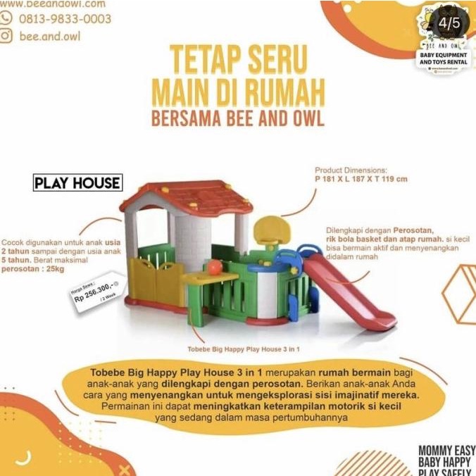 Sewa Tobebe Big Happy Playhouse 3 in 1 Mainan Anak ---Terbaru---