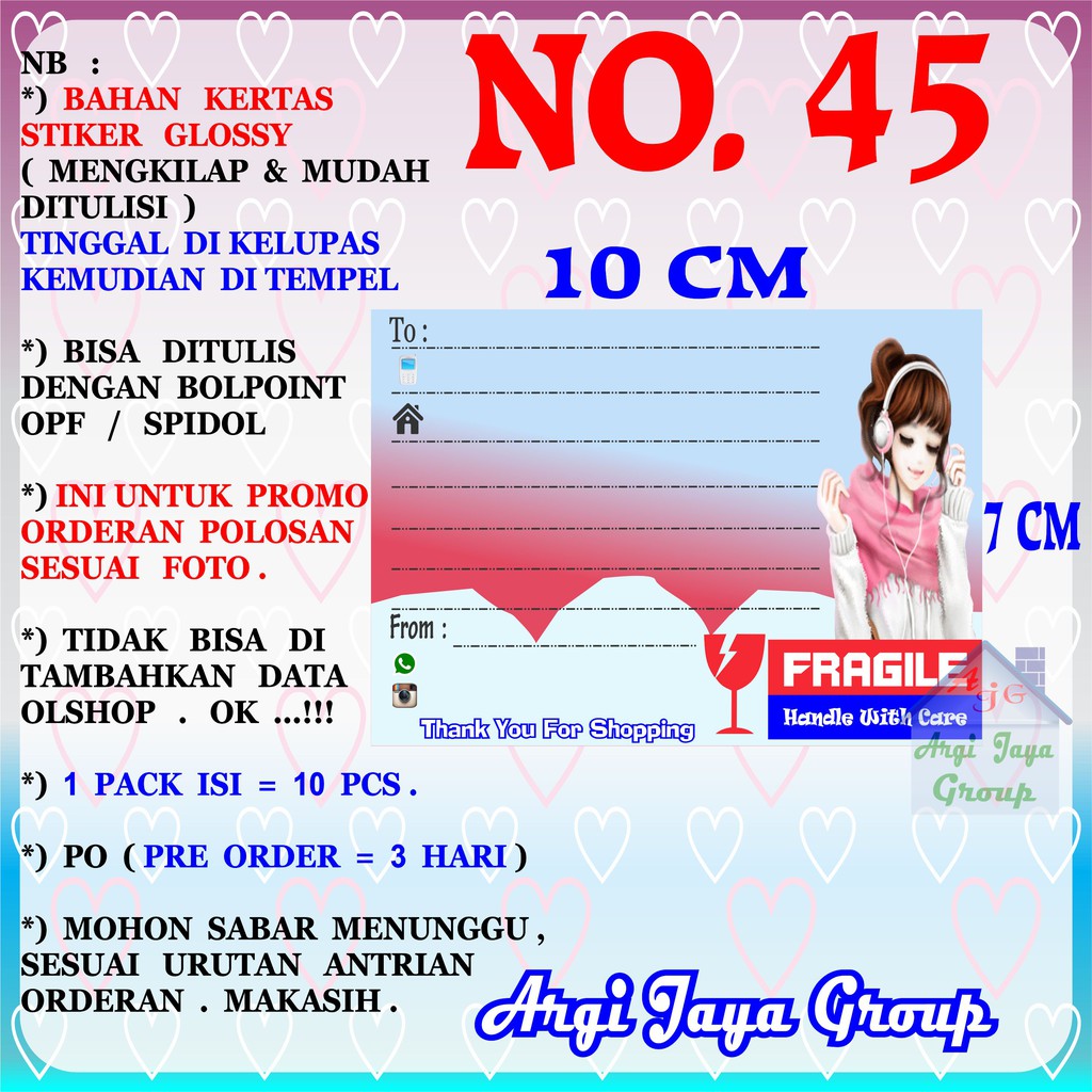 

Promo!Stiker Label Pengiriman Polosan No = 45 (10x7cm) 1 Pack = 10 Pcs