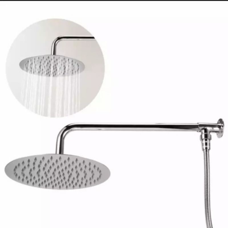 Shower Kamar Mandi Rainfall 8 inch Stainless Satu Set / Shower mandi Tanpa Bobok Gratis Kran Cabang 1/2inch