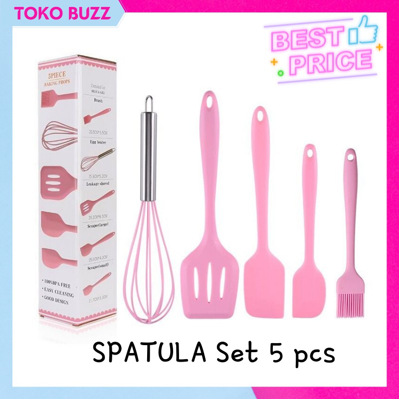 SPATULA SILIKON Tahan Panas 5 in 1 Alat Masak Sutil UTENSIL PREMIUM KT-047 Alat Kocok Telur Telor Penggorengan Kuas Kue Adonan