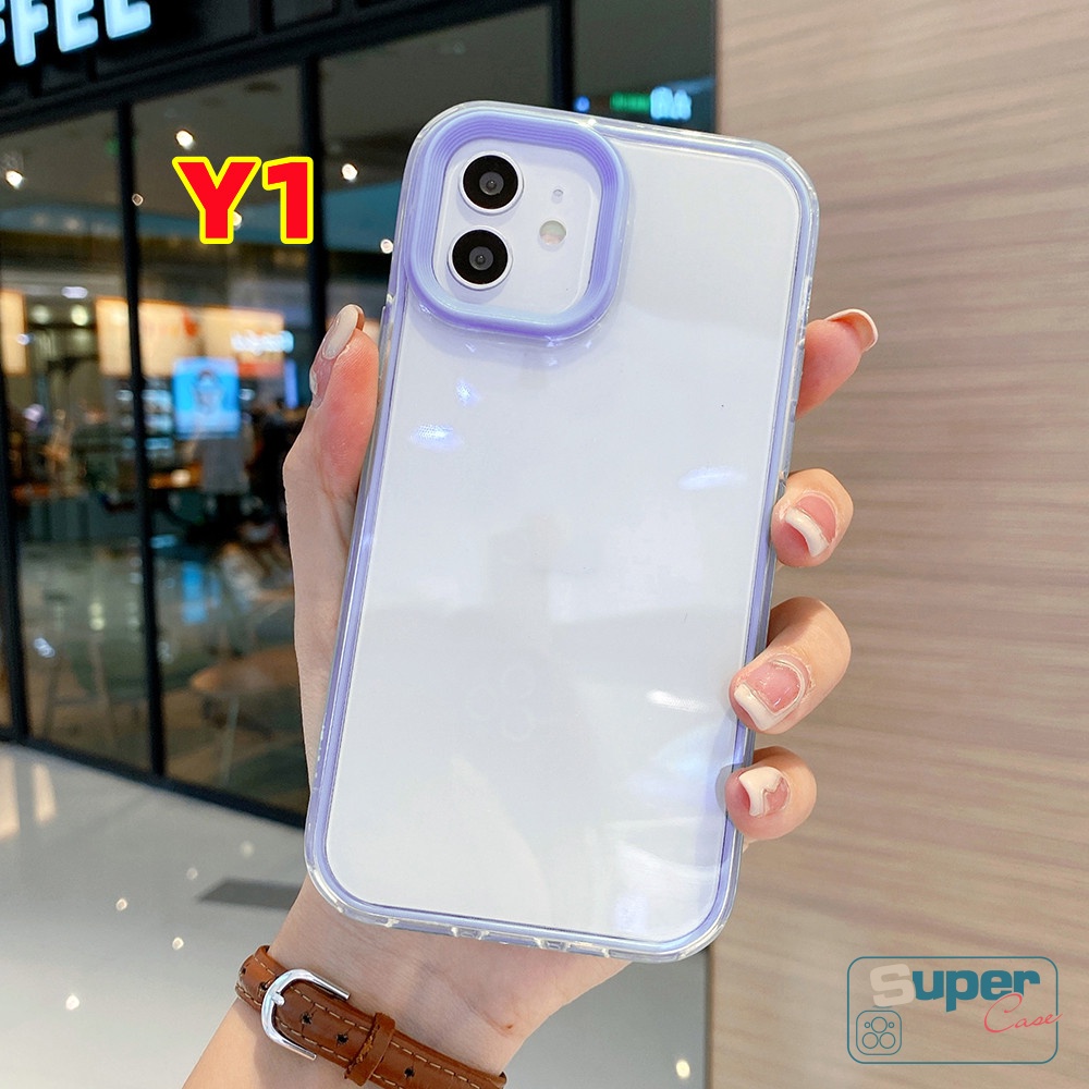 IPHONE Casing Ponsel 3in1 Lembut Warna Permen Bening Kompatibel Untuk Iphone11 14 12 13 Pro Max 7Plus 8Plus 7 8 XR XS Max X SE 2020 Transparan Shockproof Penutup Belakang Silikon