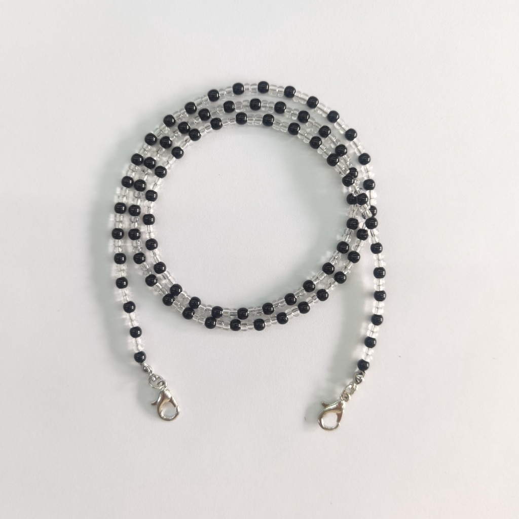 Korean Retro Bead Mask Lanyard Strap Crystal Chain Necklace-black2-60cm