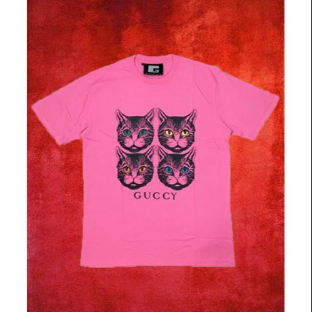 KAOS GUCCI CAT GUCCY PINK PREMIUM HIGH QUALITY HYPEBEAST