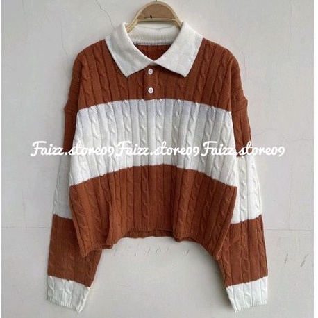 DANIE SWEATER RAJUT WANITA CROP KERAH WANGKI MOTIF CABLE PREMIUM MURAH