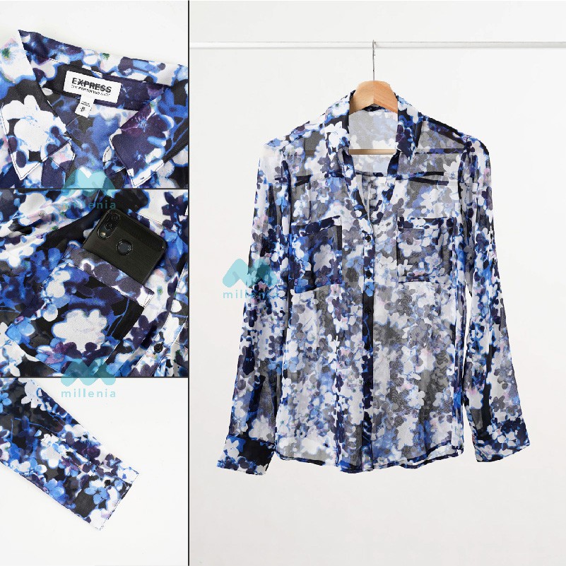 Kemeja Wanita- Portofino Vneck Double Pocket [CG-EXS 06]-CG-EXS 06 BLUE FLORA