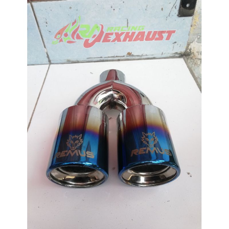 Knalpot mobil Cabang Remus Bulat blue Bass