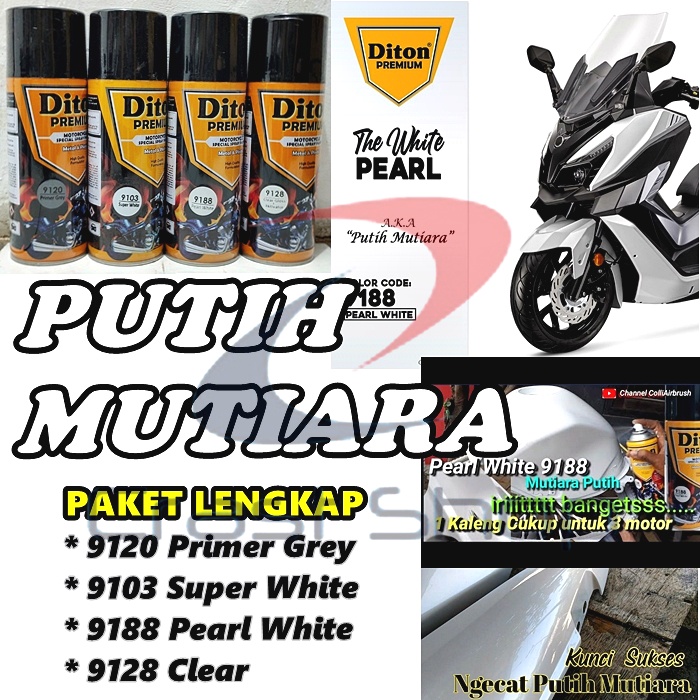 Paket Lengkap Cat Pilox Diton Premium 9188 Pearl White warna Putih Mutiara Metalik 400cc pylox