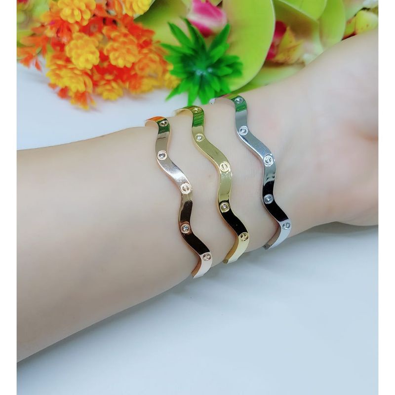 Gelang Titanium Wanita Terbaru Anti Karat Gelombang