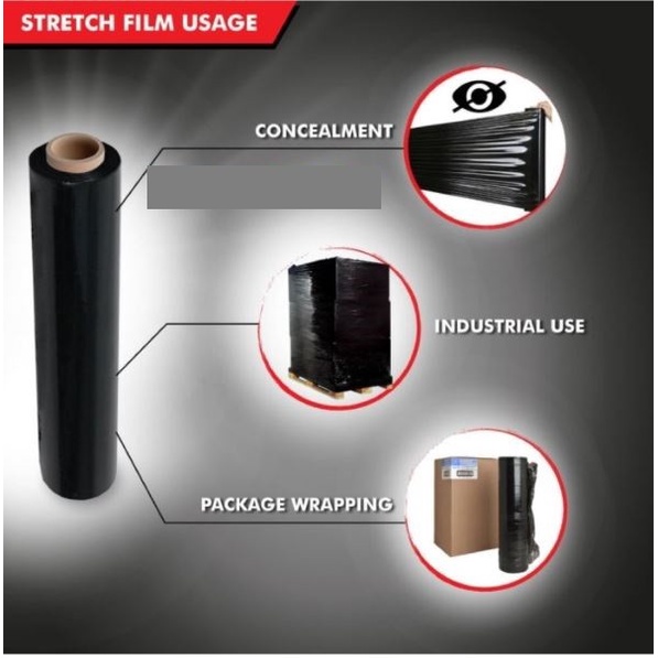 PLASTIK WRAP HITAM- STRETCH FILM HITAM WRAPPING HITAM MPI 50 CM x 300M