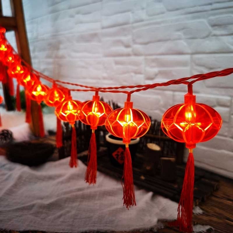 Lampu String Led Tradisional Warna Merah Tenaga Baterai Untuk Festival