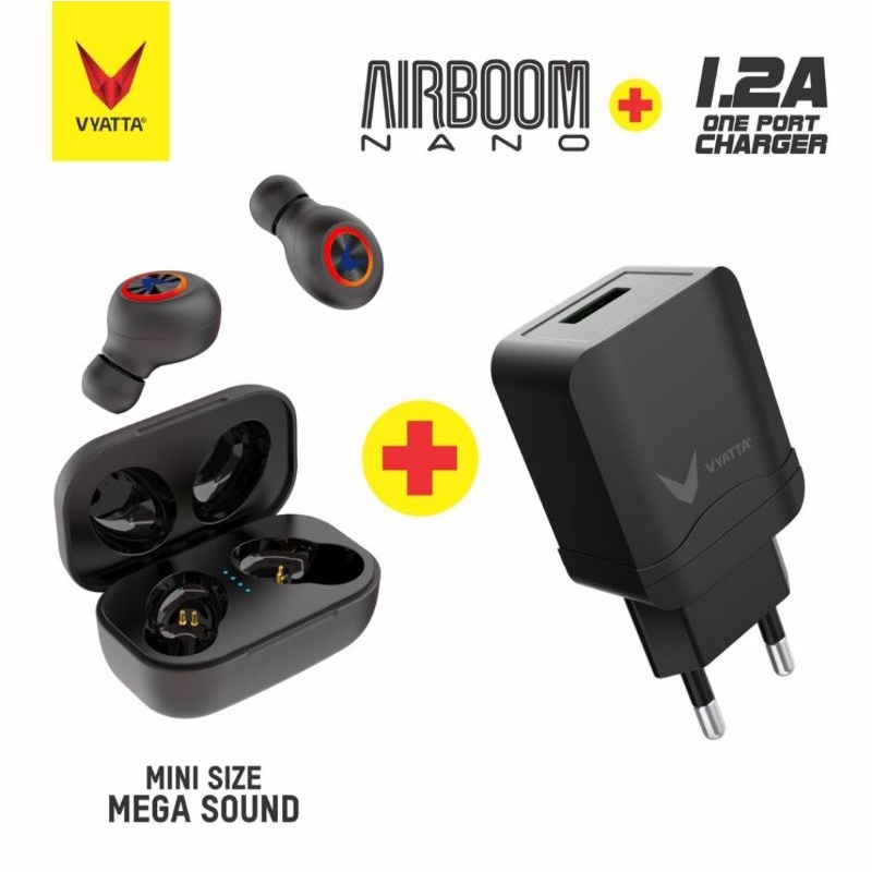 paket +charger wireless Earphone Vyatta Airboom mini 5.0+ charger vyatta 1.2
