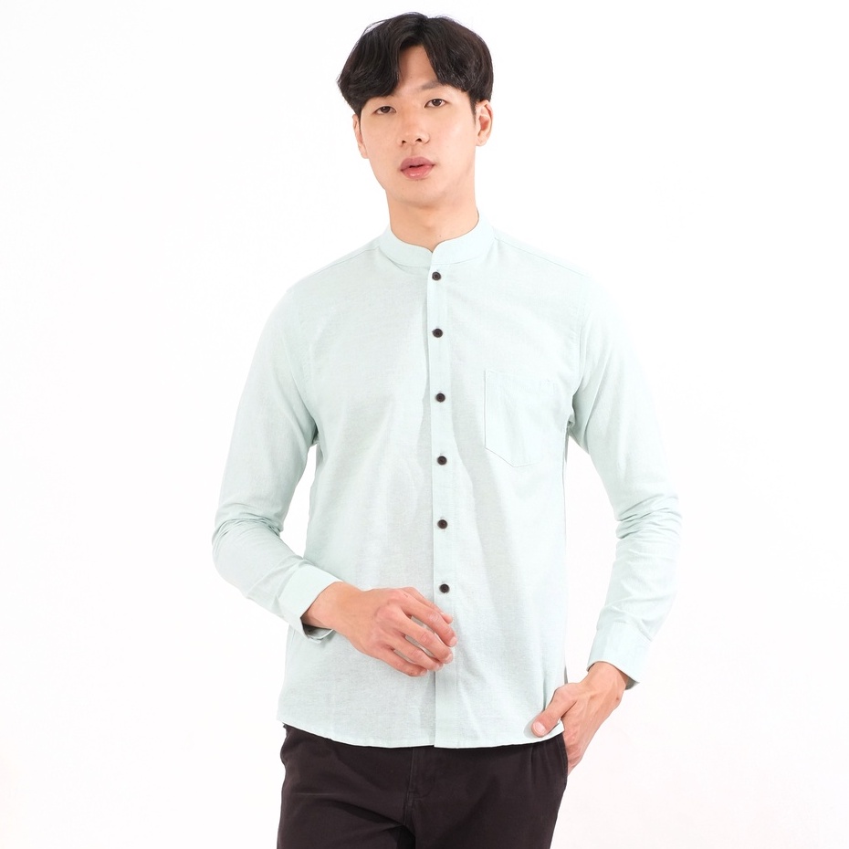 SANVANINA Kemeja Panjang Kerah Sanghai Basic Kareem Mint Green - E-1414K