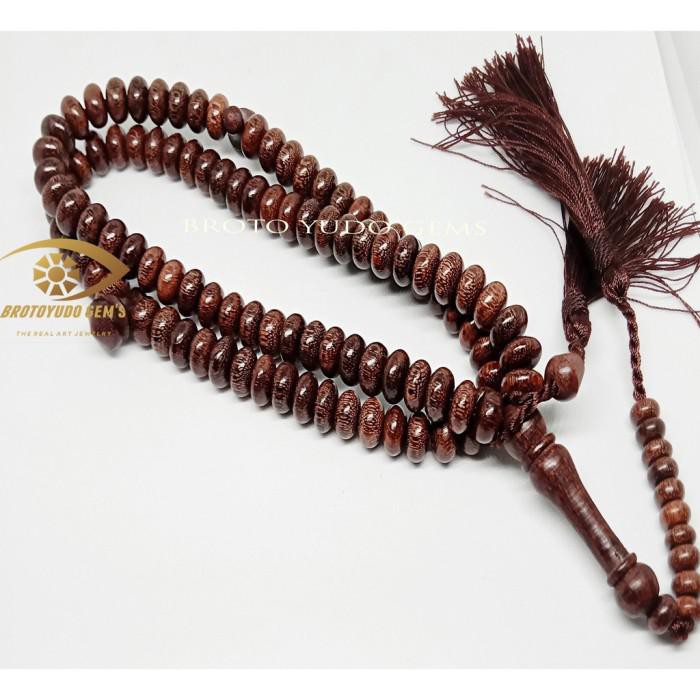 Tasbih Kayu Galih Asem Model Pipih Bulet Ukuran 8 Mm 99 Butir