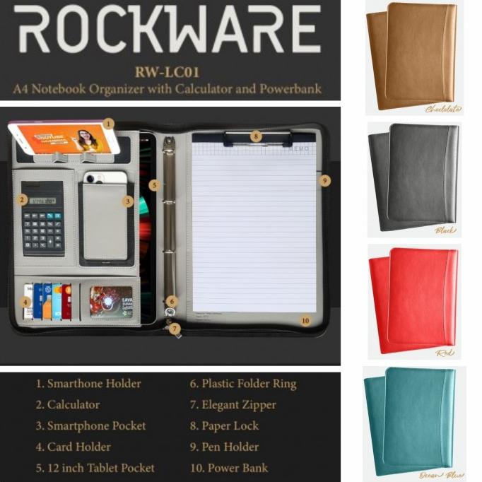 

ROCKWARE RW-LC01 - A4 Notebook Organizer with Calculator and Powerbank ary55 dijamin