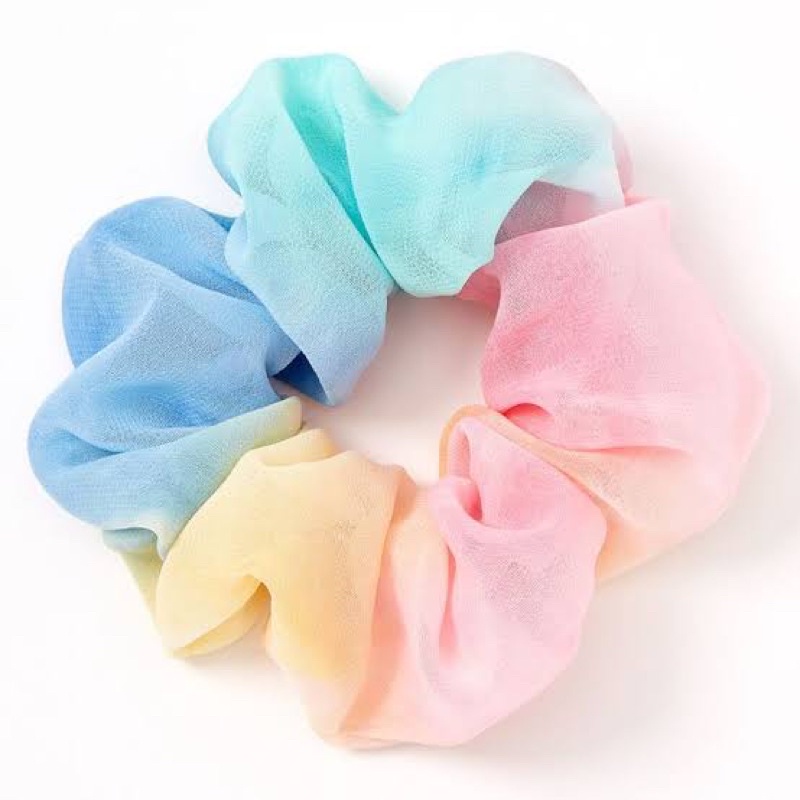 ikat rambut scrunchie rainbow pelangi warna warni scrunchies