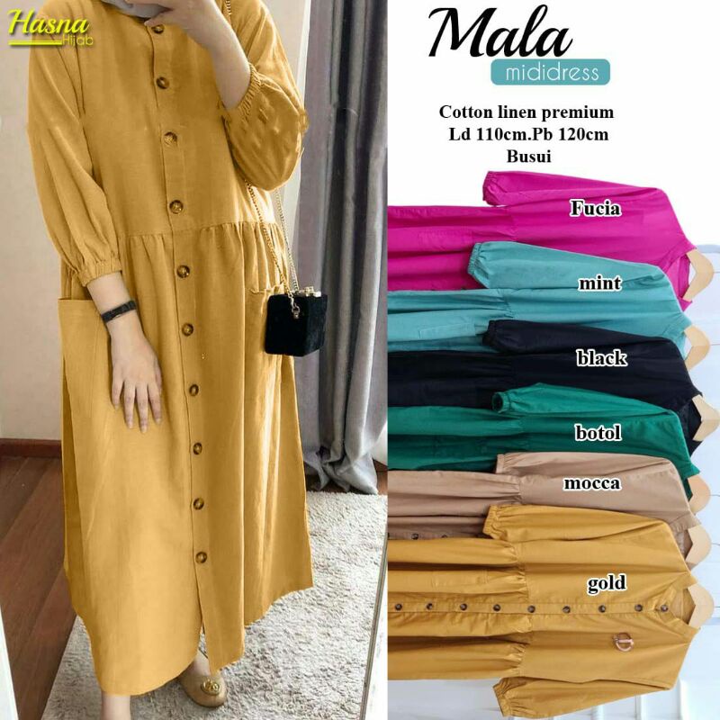 Mala Dressmidi || Midi Muslim || Gamis Midi || Homedress Midi || Dress Busui Midi || Midi Korean || 