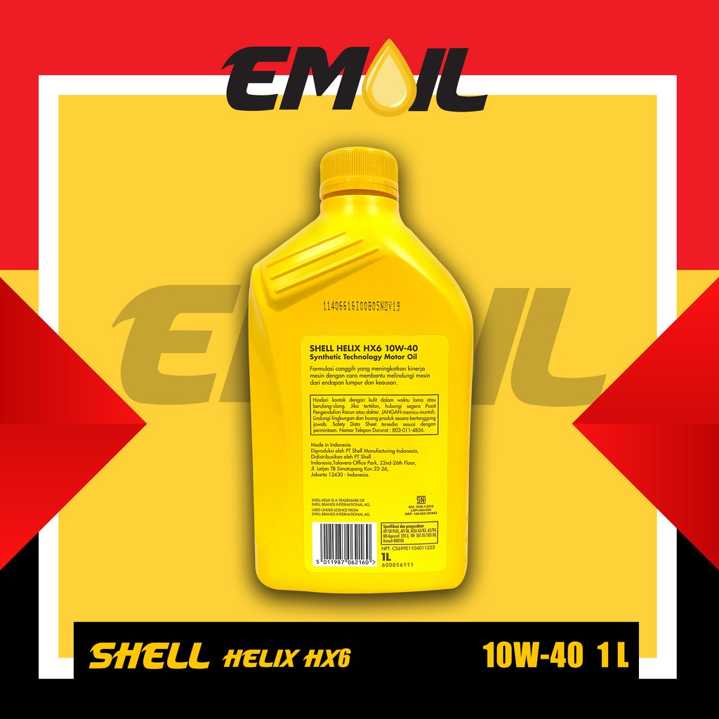 NEW OLI SHELL HELIX HX6 SAE 10W-40 ISI 1 LITER