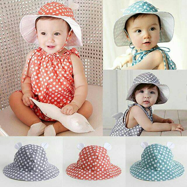 Topi bayi/topi bonnet bayi/topi noni bayi/topi pantai bayi/topi anak/topi bayi polkadot/topi pantai