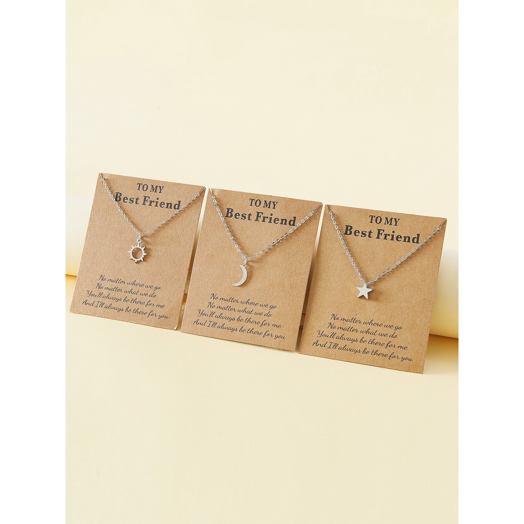 3pcs Kalung Rantai Bentuk Matahari Bulan Bintang Bahan Stainless Steel Untuk Hadiah