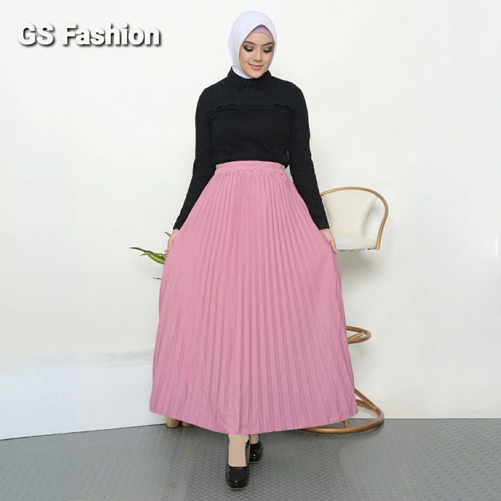 GS-ROK PLISKET PREMIUM /ROK PANJANG MUSLIM/ ROK MAYUNG BAHAN HYGET PREMIUM GRADE A-PINK