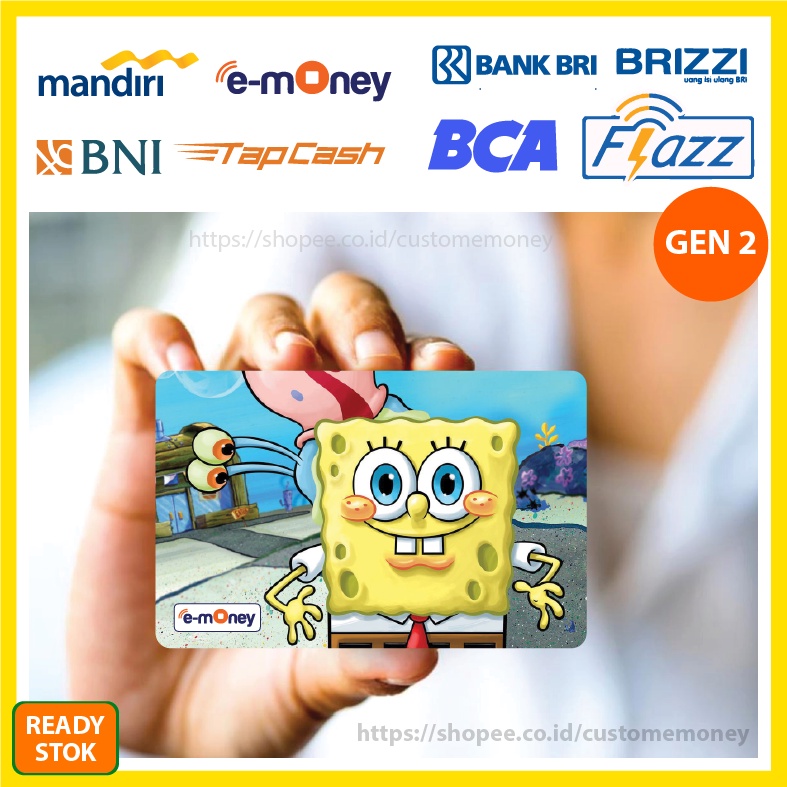 KARTU EMONEY ANIME KARTUN SPONGEBOB & GERY CUTE EMONEY MANDIRI FLAZZ BCA GEN 2 TAPCASH BRIZZI 1 SISI