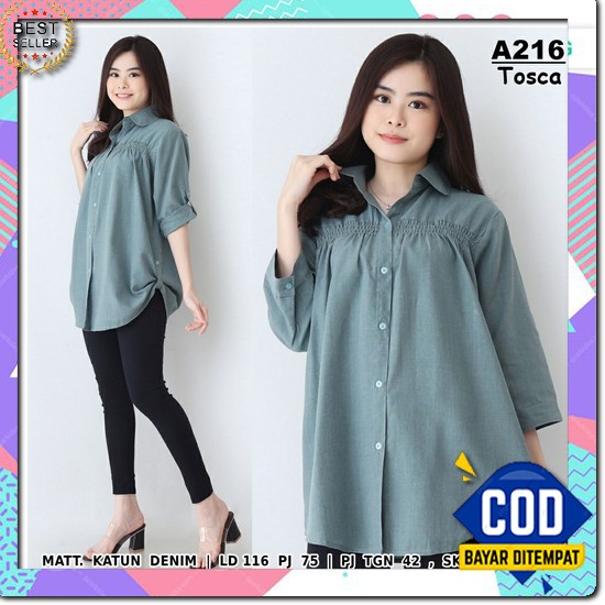 Baju Atasan Cewek Kekinian Lengan Panjang Dewasa Import Murah Terbaru Hem Wanita Kotak Cod - Wafel T