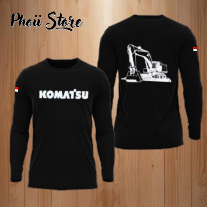 Kaos Baju Lengan Panjang Komatsu Excavator Putih