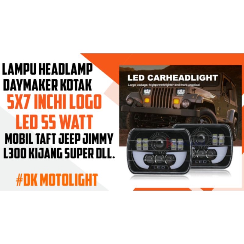 Jual LAMPU DEPAN HEADLAMP DAYMAKER KOTAK LED 5X7 INCHI MOBIL JEEP TAFT