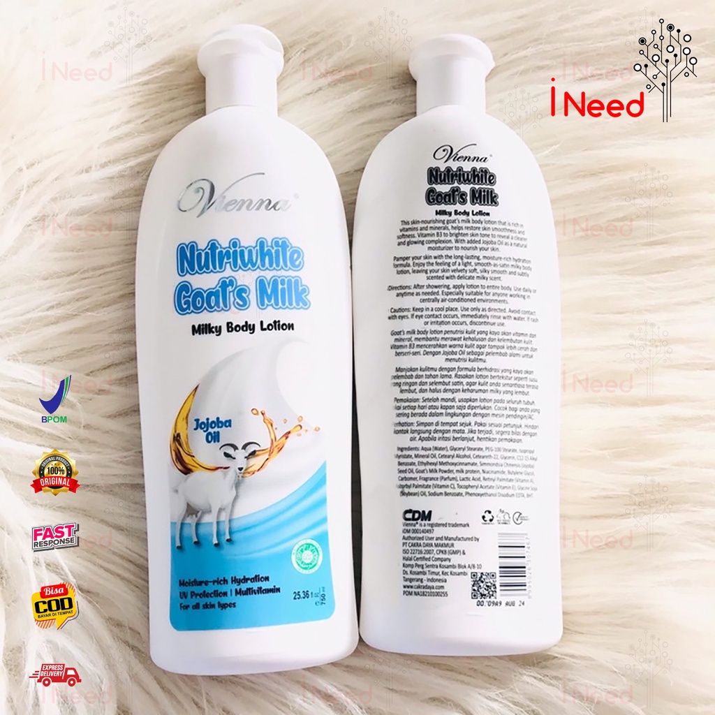 (INEED) (750ml) Vienna brightening milk body lotion goat's milk900 750ml BPOM