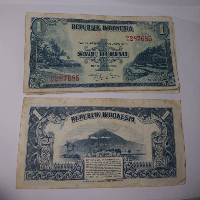 Uang kuno 1 rupiah tahun 1953/1951 seri pemandangan laut