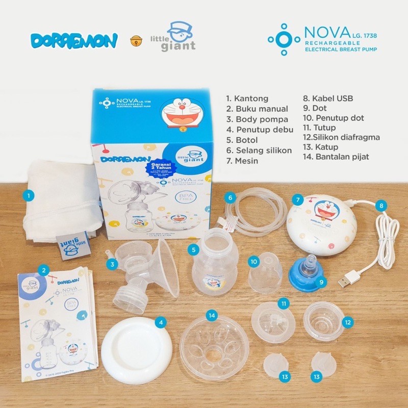 Little Giant Doraemon Dobit Rechargeable Electrical Double Breast Pump - Pompa Asi