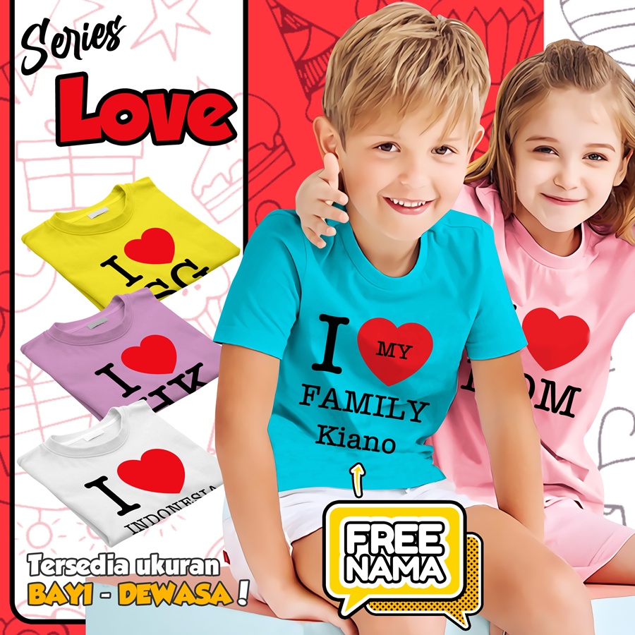 Baju Kaos ANAK DAN DEWASA I LOVE NY COUPLE (FREE NAMA)