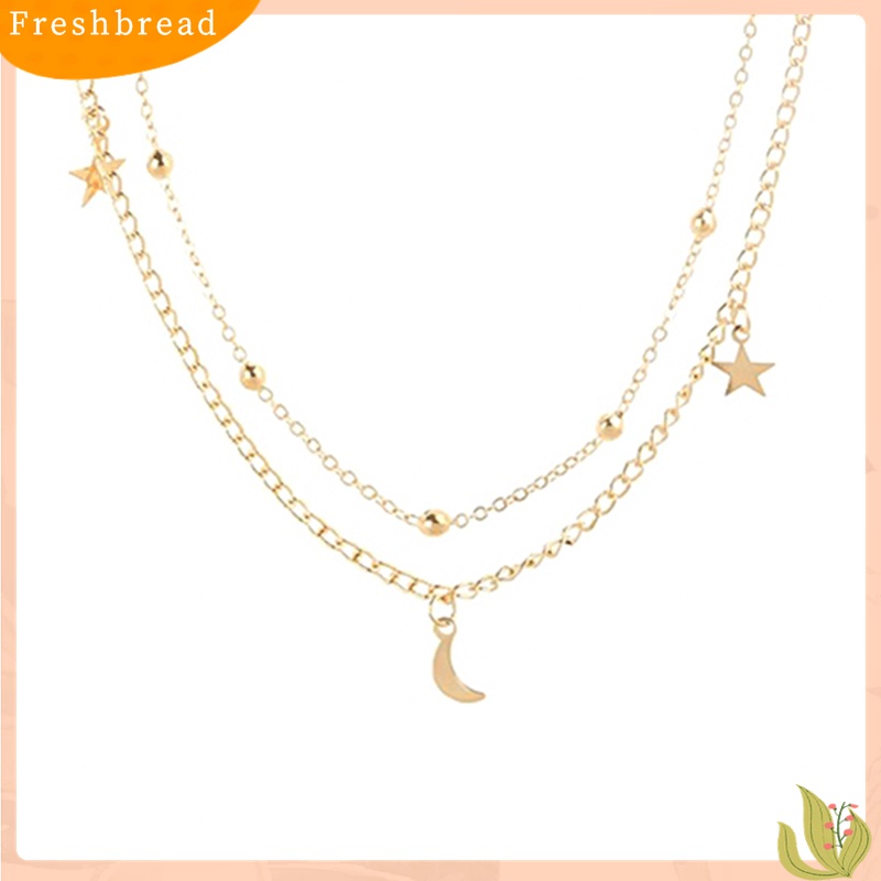 [TERLARIS]Women's Vintage Simple Multilayer Crescent Star Bead Polished Short Necklace