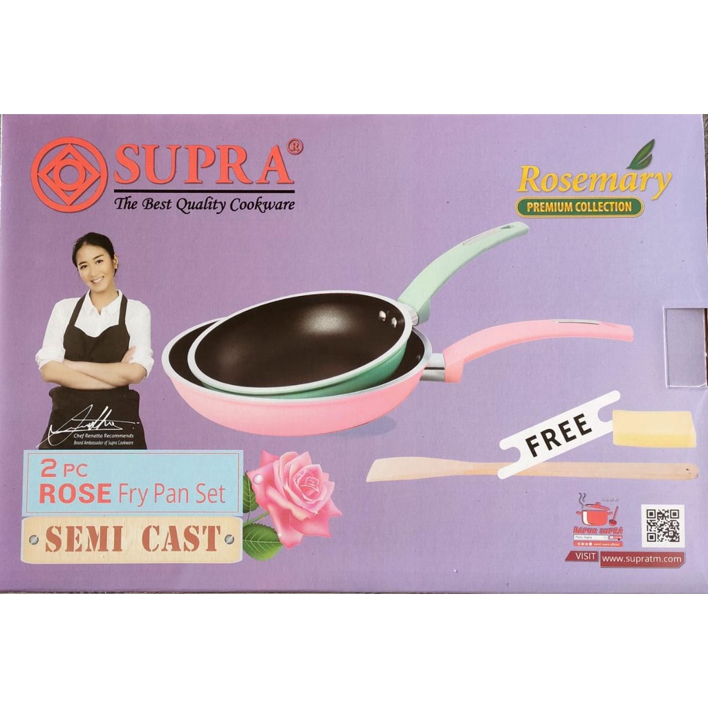 Fry Pan SUPRA 2pcs Rose Set New Pastel/Penggorengan Supra 20cm &amp; 24cm