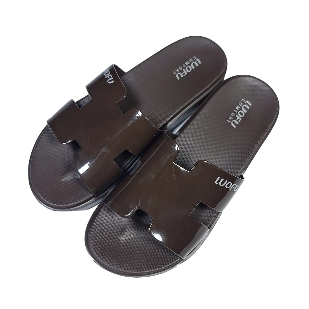 LUOFU ORIGINAL sandal selop karet empuk murah wanita sendal cewek slop import E7199A3