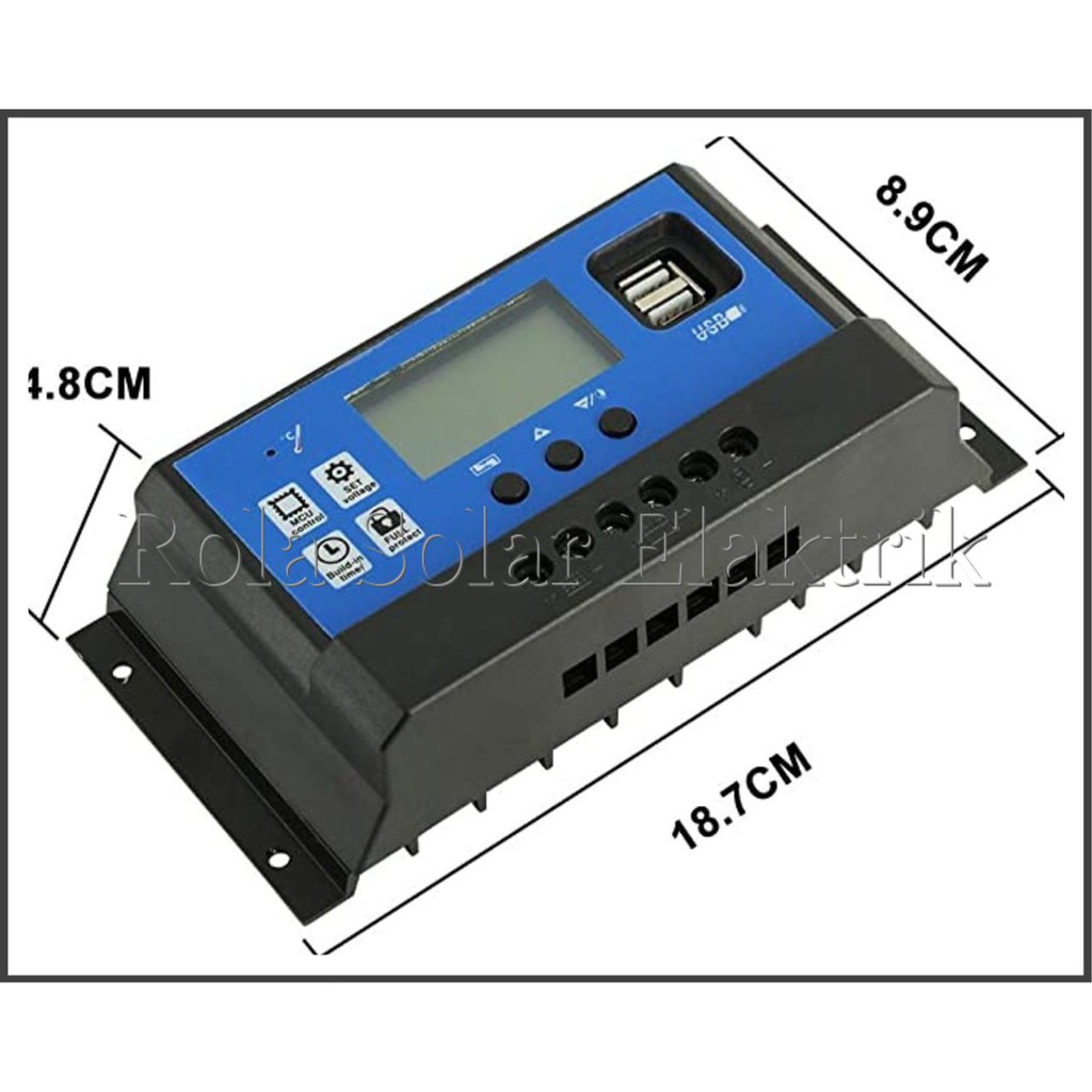 Solar Charge Controller Solar Panel, Dual USB Port 12V24V PWM Auto,Dengan LCD Display dan Heatsink