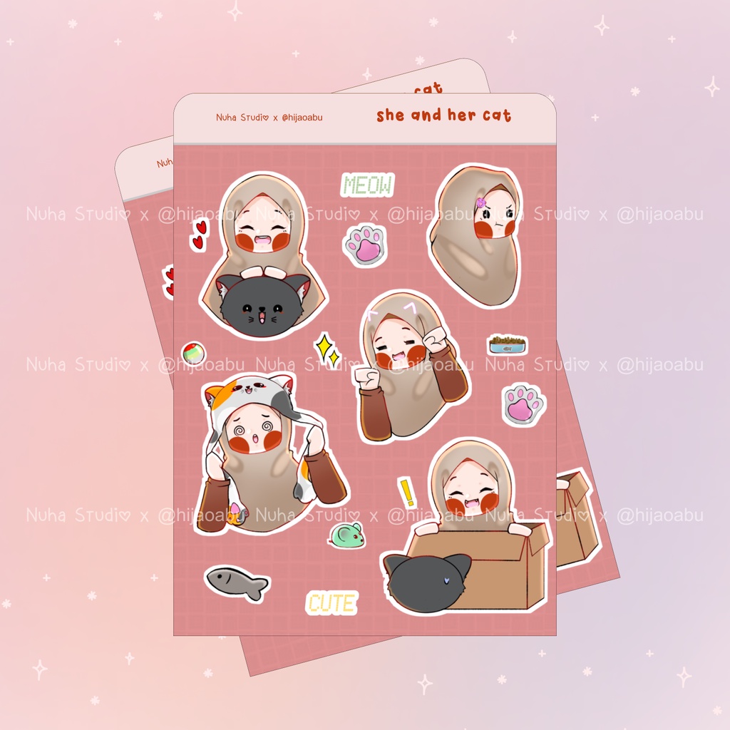 

Sticker by hijaoabu | She and her cat Kucing Muslimah | Aesthetic Sticker Estetik Stiker HP Laptop Botol Cute Waterproof Scrapbook Diary Journal Bujo Anti Air