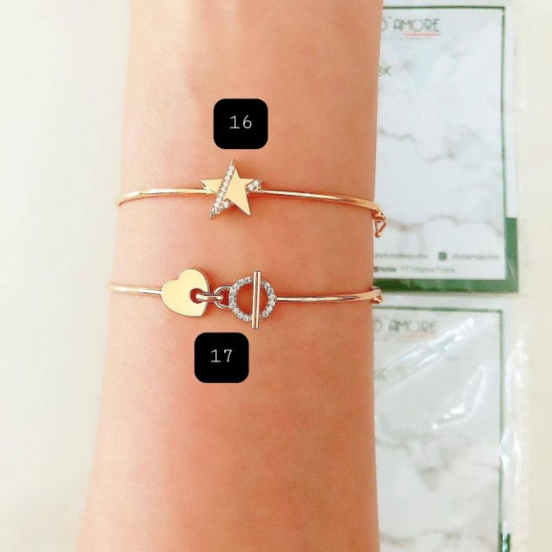 Gelang bangle berat ringan love, kupu, pearl mutiara, bunga rose, musik variasi mata YT kadar 375/8K