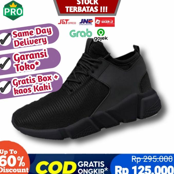SEPATU KETS SNEAKERS SEKOLAH HITAM POLOS FULL BLACK PRIA COWOK