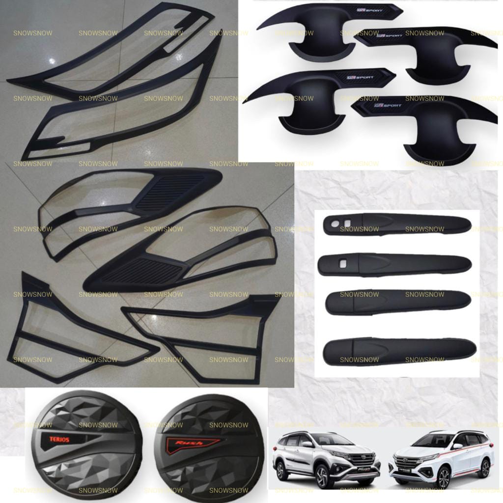 Paket Garnish Lampu Depan Belakang Outer Handle Tank Cover  All New Rush Terios 2018 2020 2022 Up GR SPORT Hitam Chrome Carbon