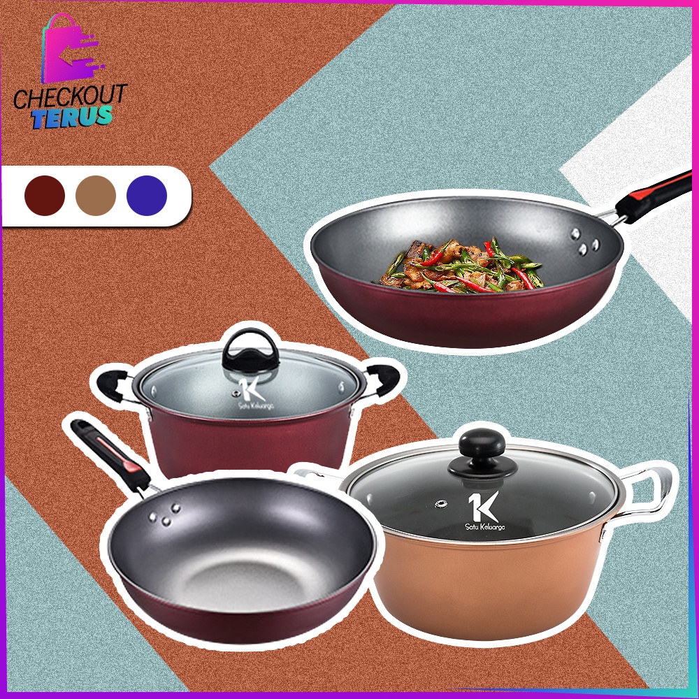 CT C501 Panci Wajan Teflon Set isi 3 pcs Penggorengan Set Anti Lengket Pegangan Anti Panas Panci Set Cookware Masak