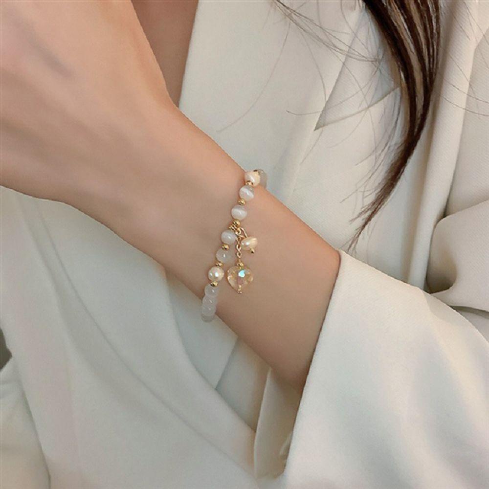MXBEAUTY Gelang Hati Elegan Musim Panas Lucu Manik Kristal Baroque Cat Eye Stone Fashion Jewelry