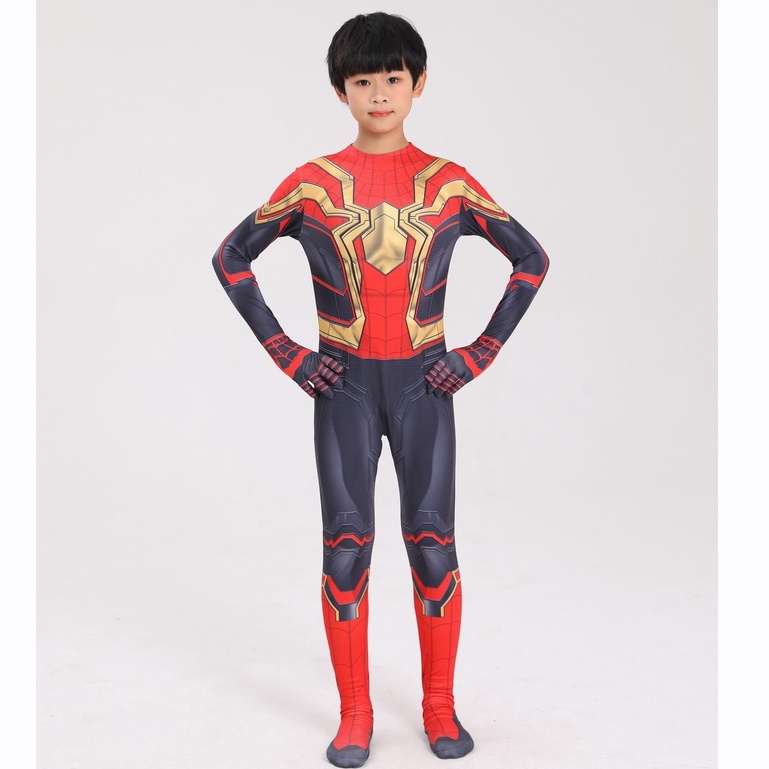 Hadiah untuk keponakan Halloween kostum spiderman merah hitam baju cosplay superhero anak + topeng impor